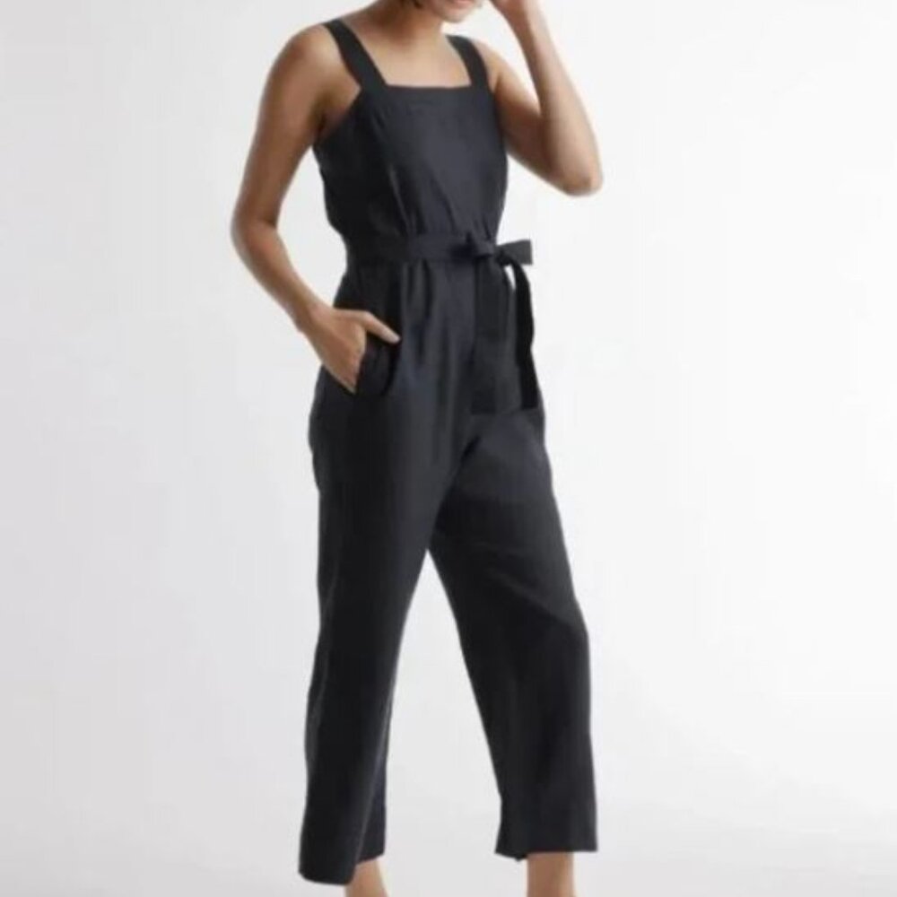 🌟 Everlane Linen Square-Neck Jumpsuit with Belt, Black (4)